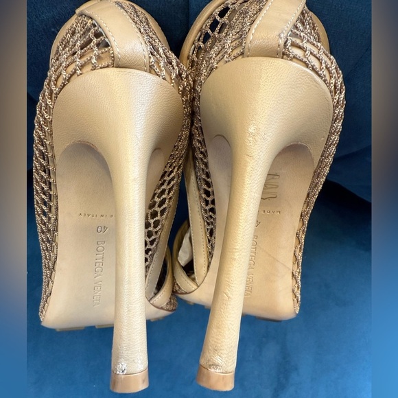 Bottega Veneta Mesh Chain Heels Size 40 Nude Gold Designer Luxury Made in Italy - Picture 11 of 11